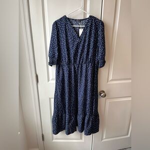 BloomChic Navy and White Polka Dot Elbow Sleeve Dress